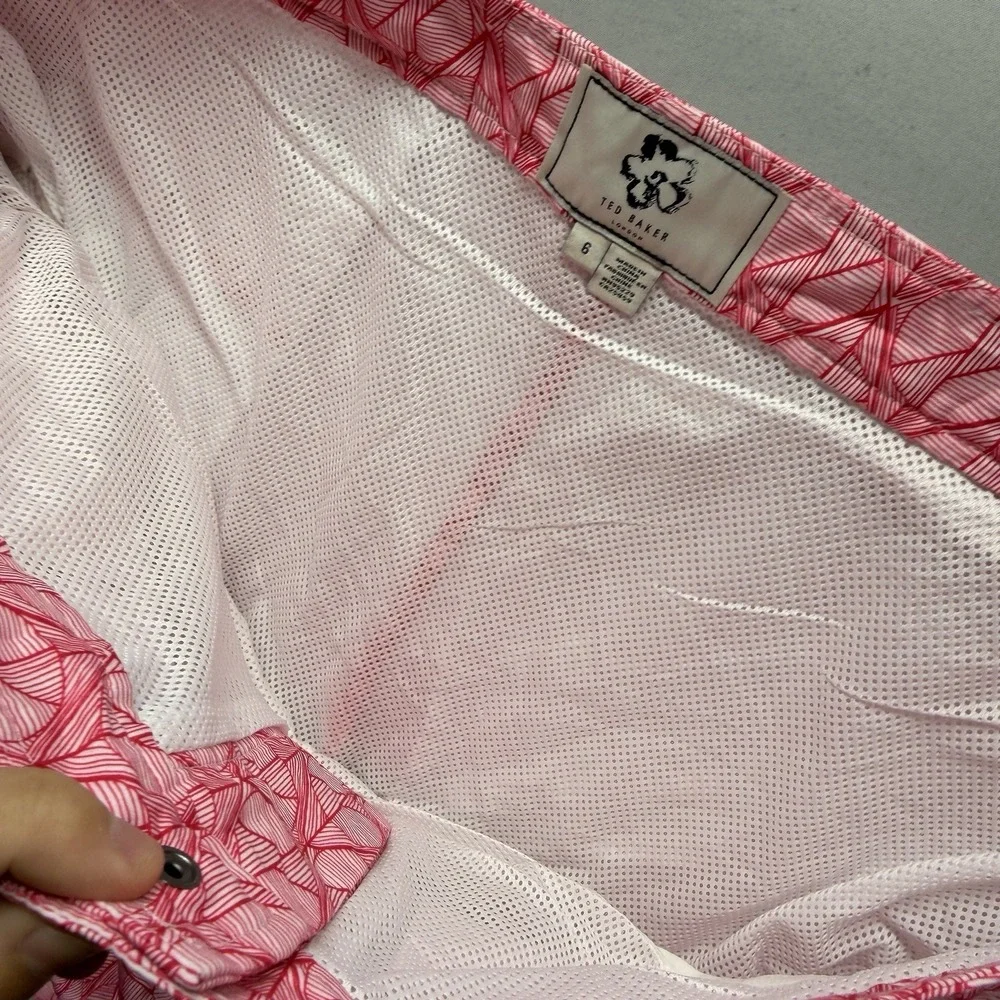 Ted Baker Swim Shorts Mens 6 Pink Geometric Zipper Pockets Trunks Boardshorts